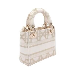Dior Lady Handbag White Gold Canvas Cannage